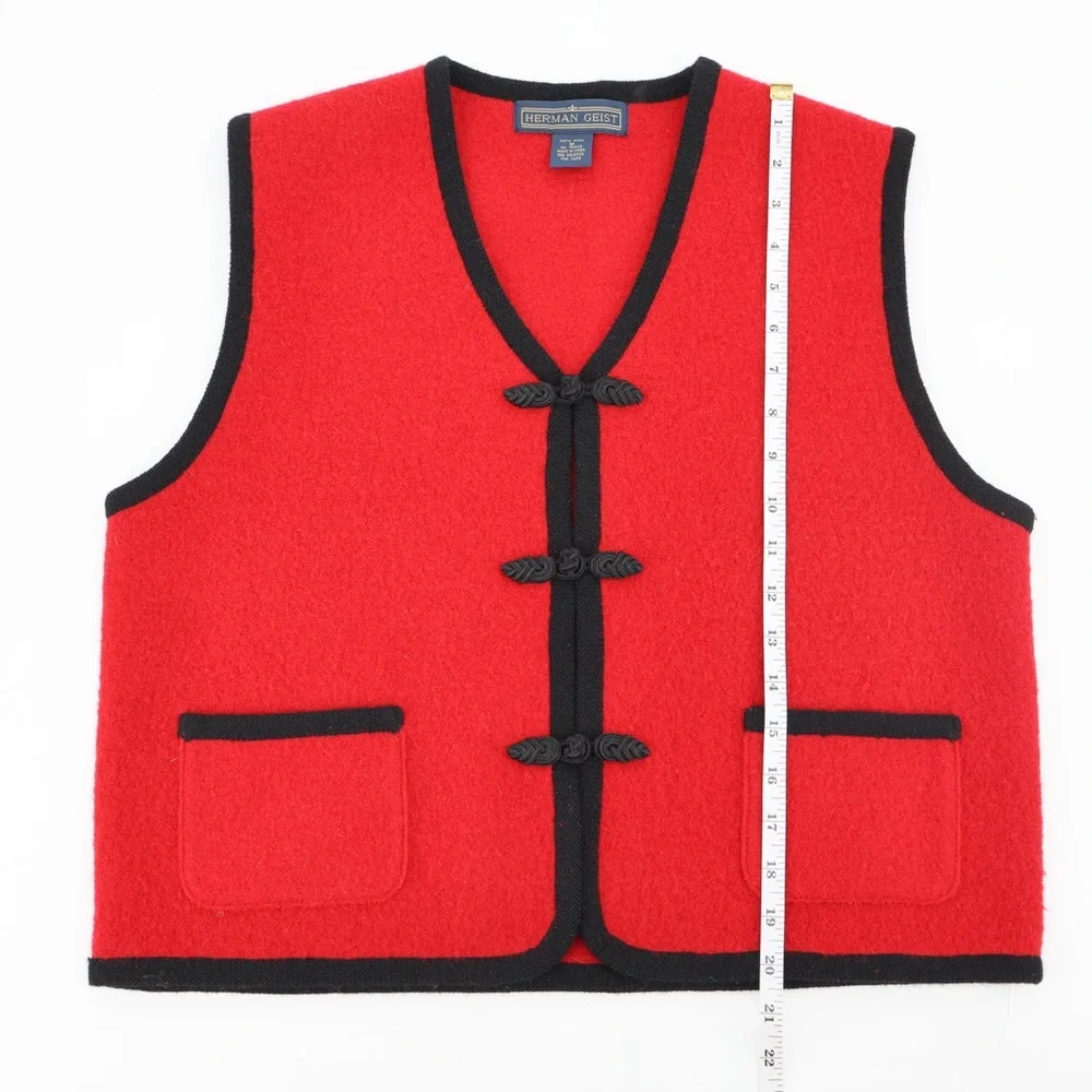 Herman Geist Red Boiled Wool Waistcoat Vest Alpine Folk Cottagecore‎ M